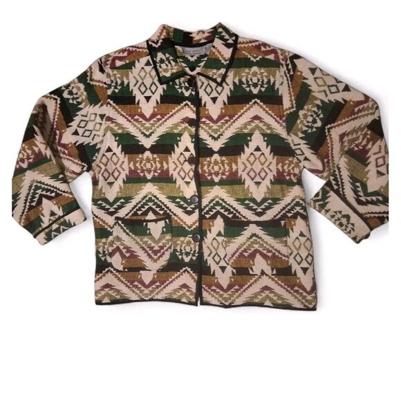 Jane Ashley Jackets & Blazers - VTG Jane Ashley M Cotton Tapestry Jacket Southwestern Chore Aztec Western